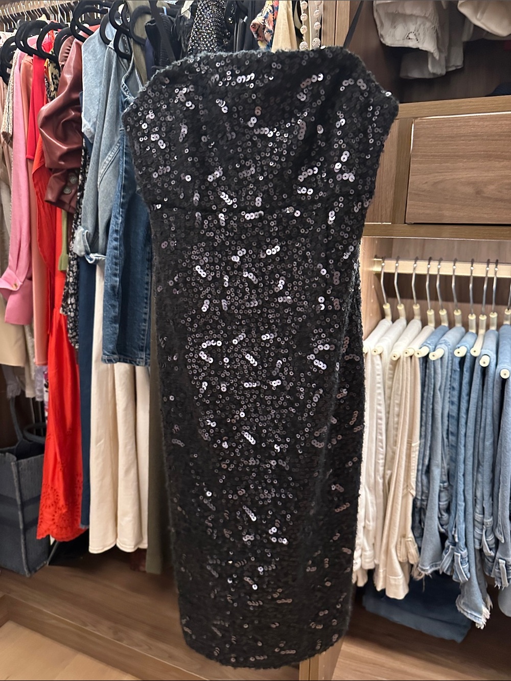 Banana Republic Black Sequin Strapless Midi Dress